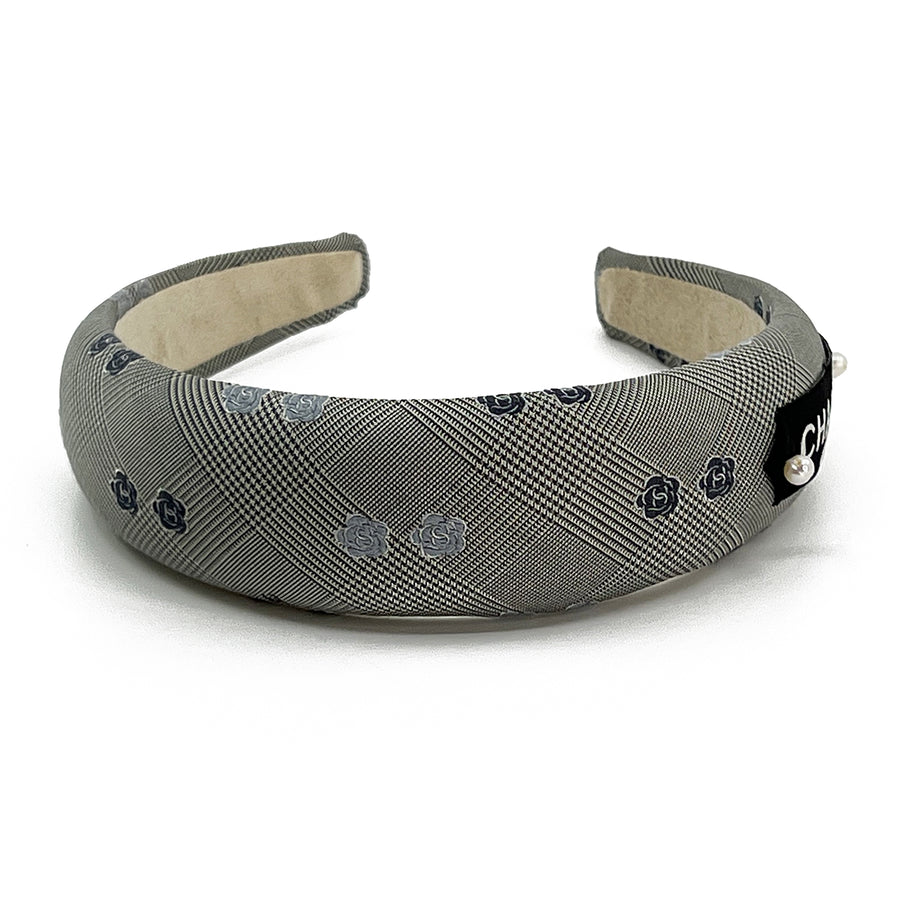 Alice Headband made from upcycled Camellia Grey Houndstooth Men's tie