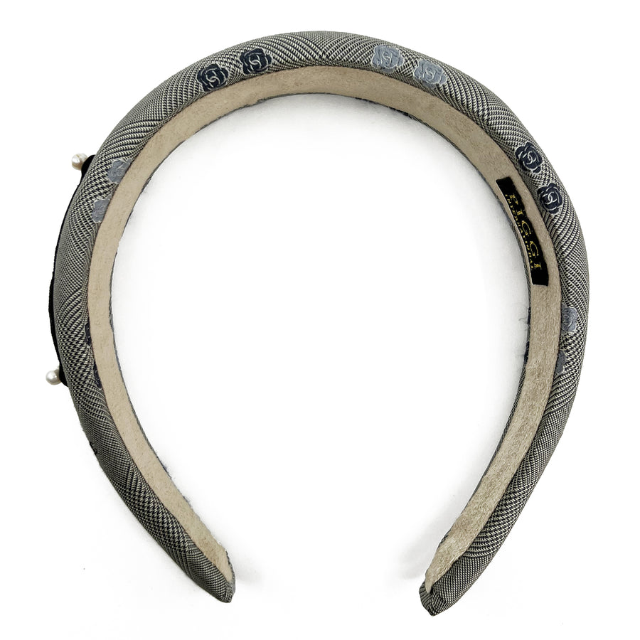 Alice Headband made from upcycled Camellia Grey Houndstooth Men's tie