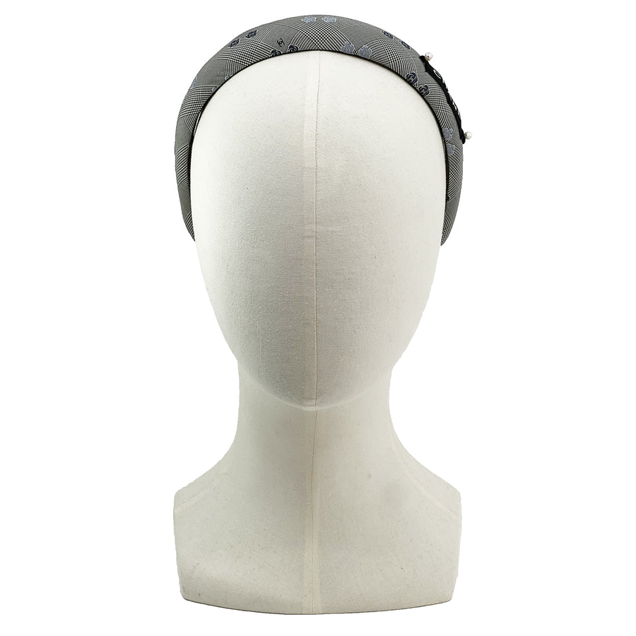Alice Headband made from upcycled Camellia Grey Houndstooth Men's tie