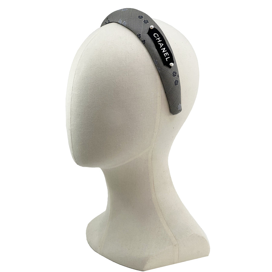 Alice Headband made from upcycled Camellia Grey Houndstooth Men's tie
