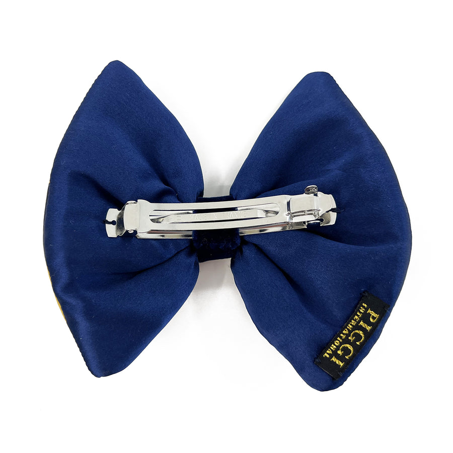 Chanel silk scarf upcycled hair bow by Piggi International in Navy and Red