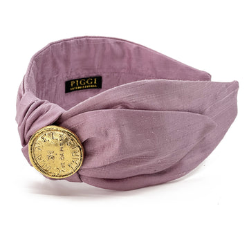 Chanel 31 Rue Cambon Earring Upcycled Headband by Piggi in Mauve Silk