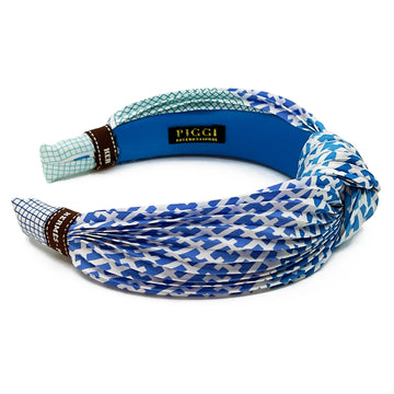 Pleated Silk Top Knot Headband made from H en Biais Plisse Blue