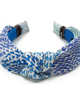 Pleated Silk Top Knot Headband made from H en Biais Plisse Blue