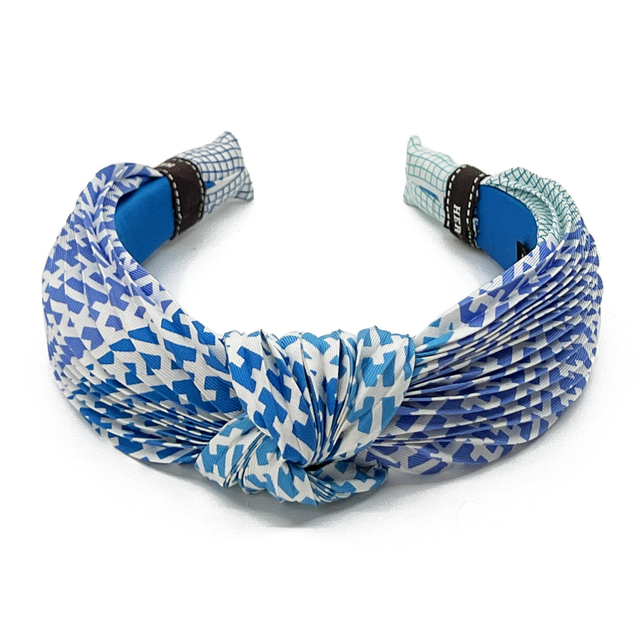 Pleated Silk Top Knot Headband made from H en Biais Plisse Blue