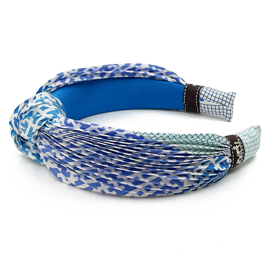 Pleated Silk Top Knot Headband made from H en Biais Plisse Blue
