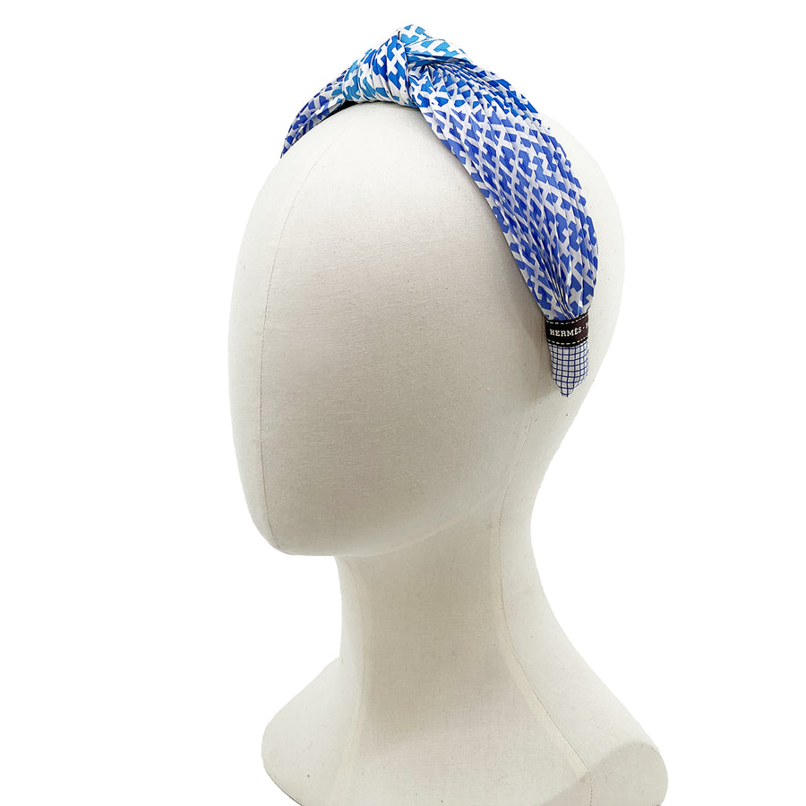 Pleated Silk Top Knot Headband made from H en Biais Plisse Blue