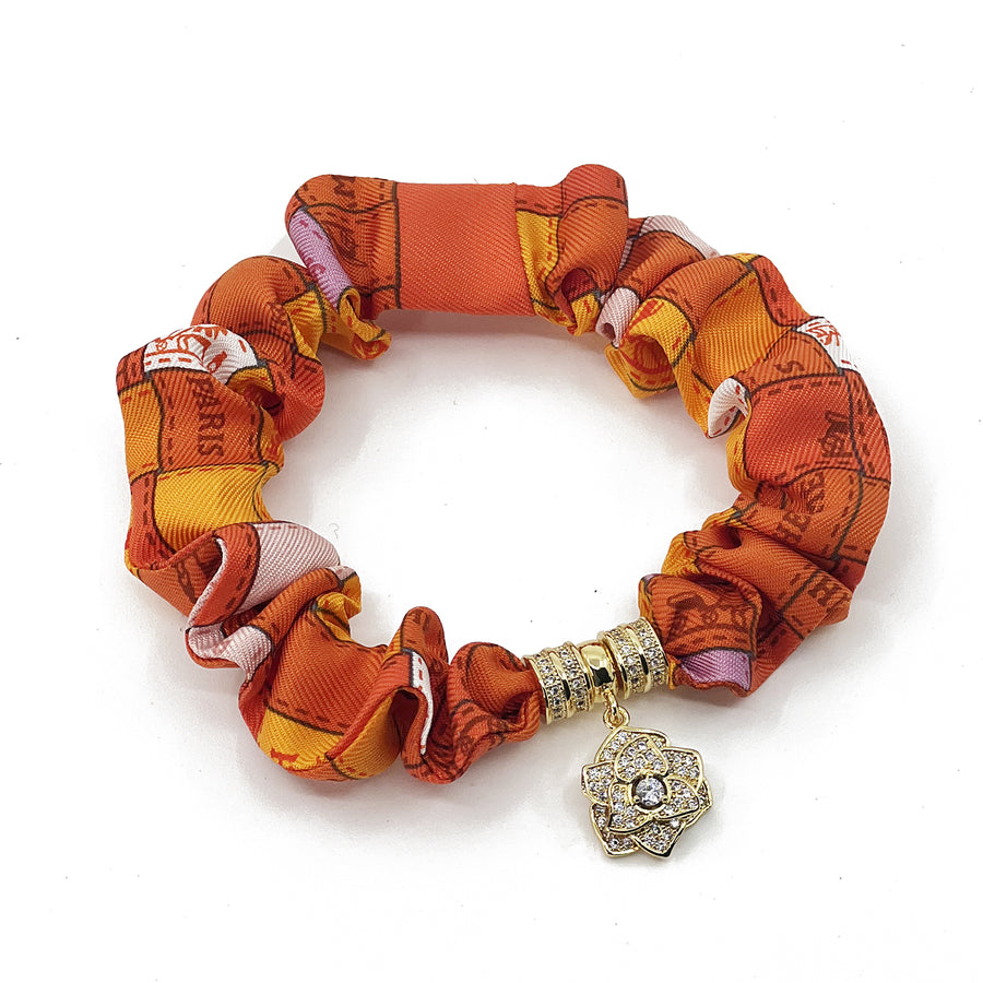 Hermes Bolduc au Carre Orange & Pink Mini Scrunchie