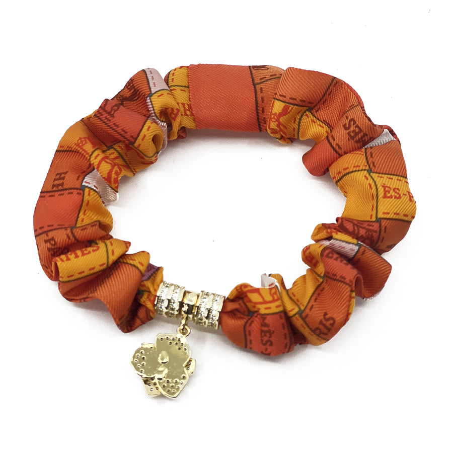 Hermes Bolduc au Carre Orange & Pink Mini Scrunchie