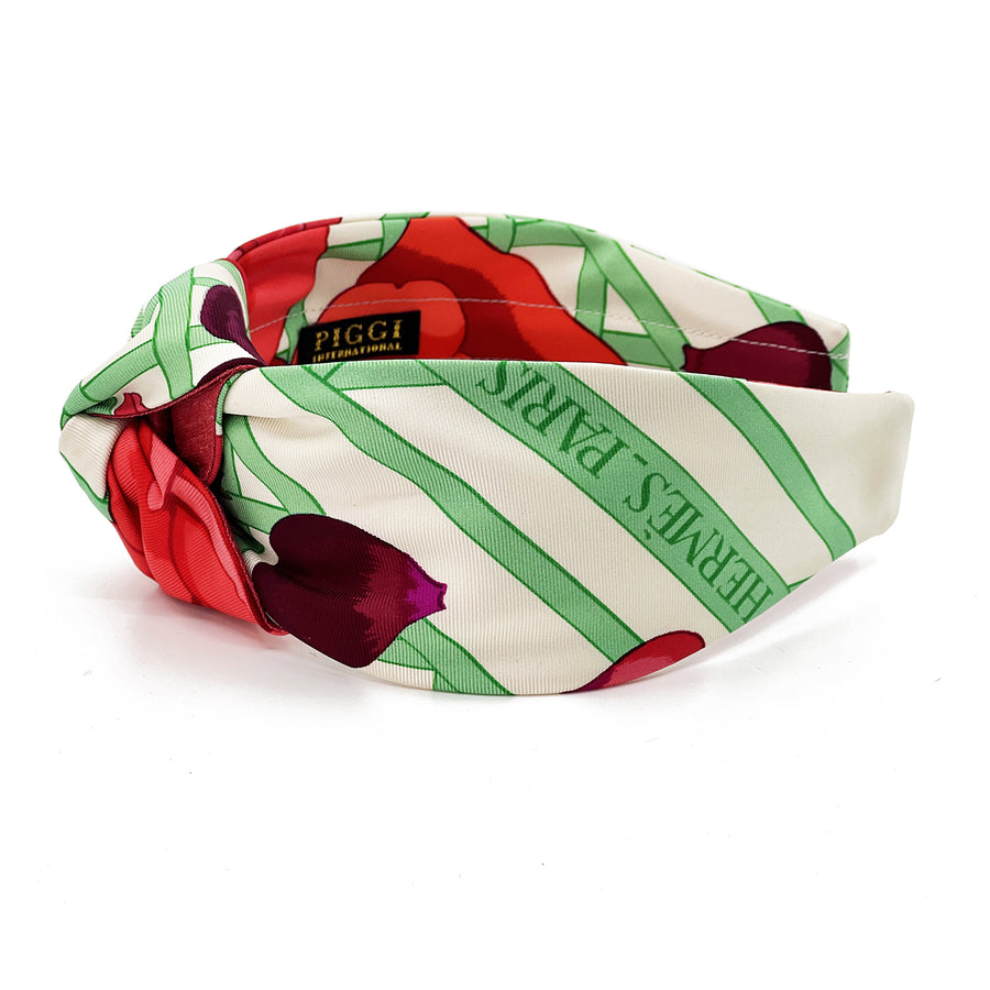 Silk Centre Knot Headband made from Hermès Roseraie Scarf