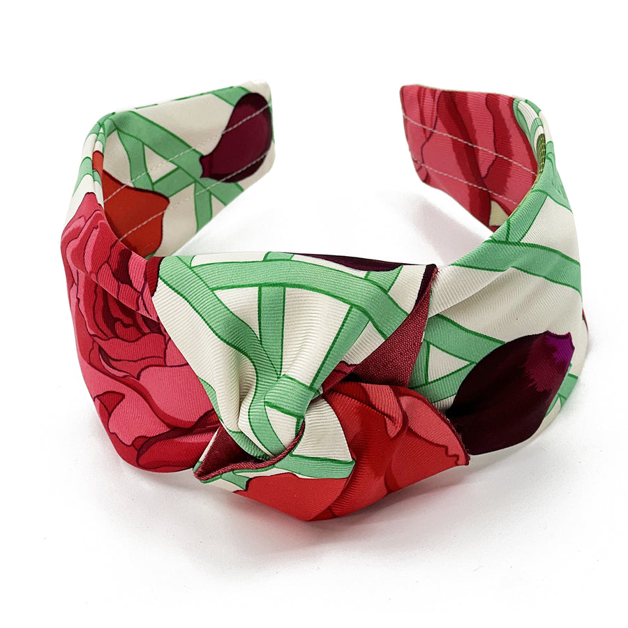 Silk Centre Knot Headband made from Hermès Roseraie Scarf