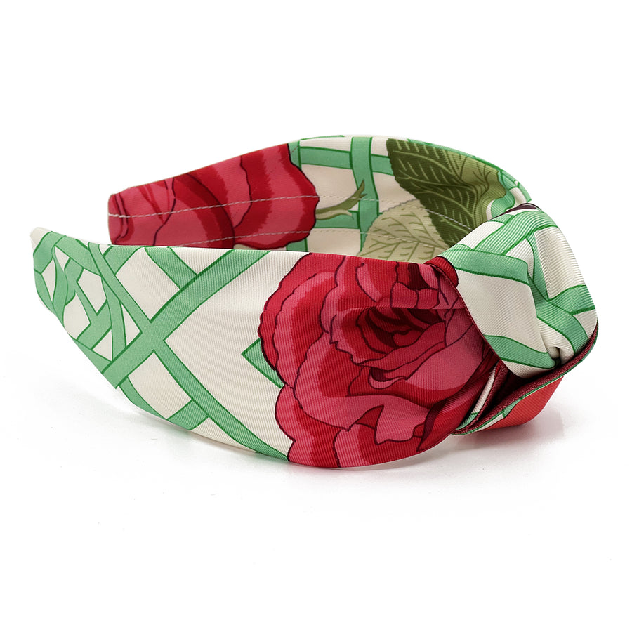 Silk Centre Knot Headband made from Hermès Roseraie Scarf