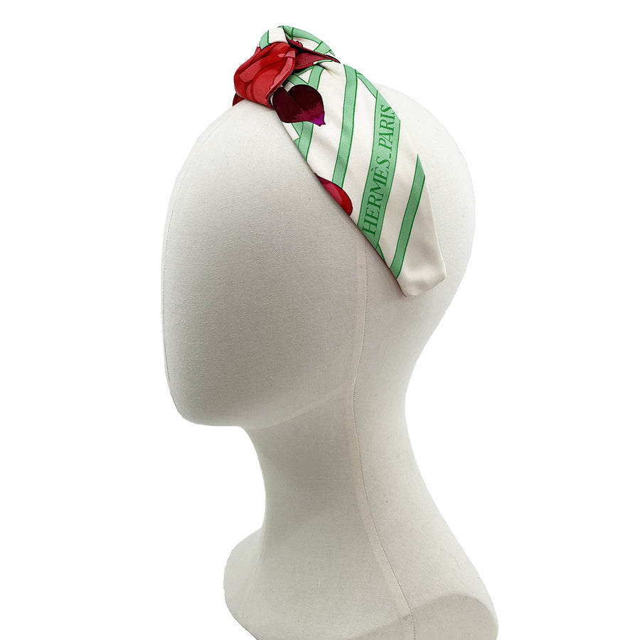 Silk Centre Knot Headband made from Hermès Roseraie Scarf