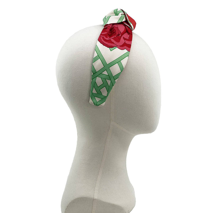 Silk Centre Knot Headband made from Hermès Roseraie Scarf