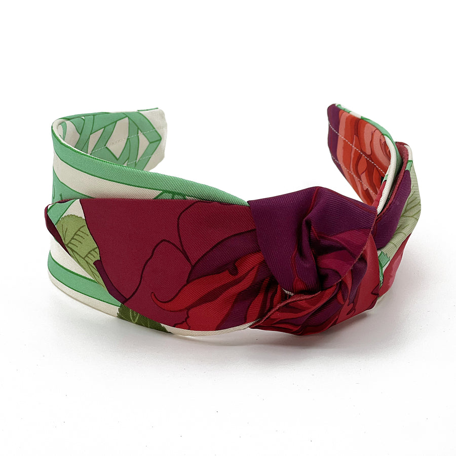 Silk Side Knot Headband made from Hermès Roseraie Scarf