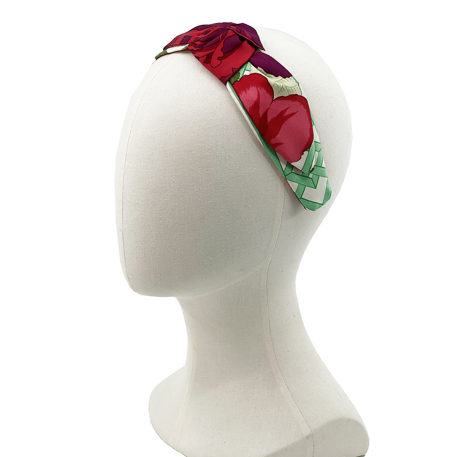 Silk Side Knot Headband made from Hermès Roseraie Scarf