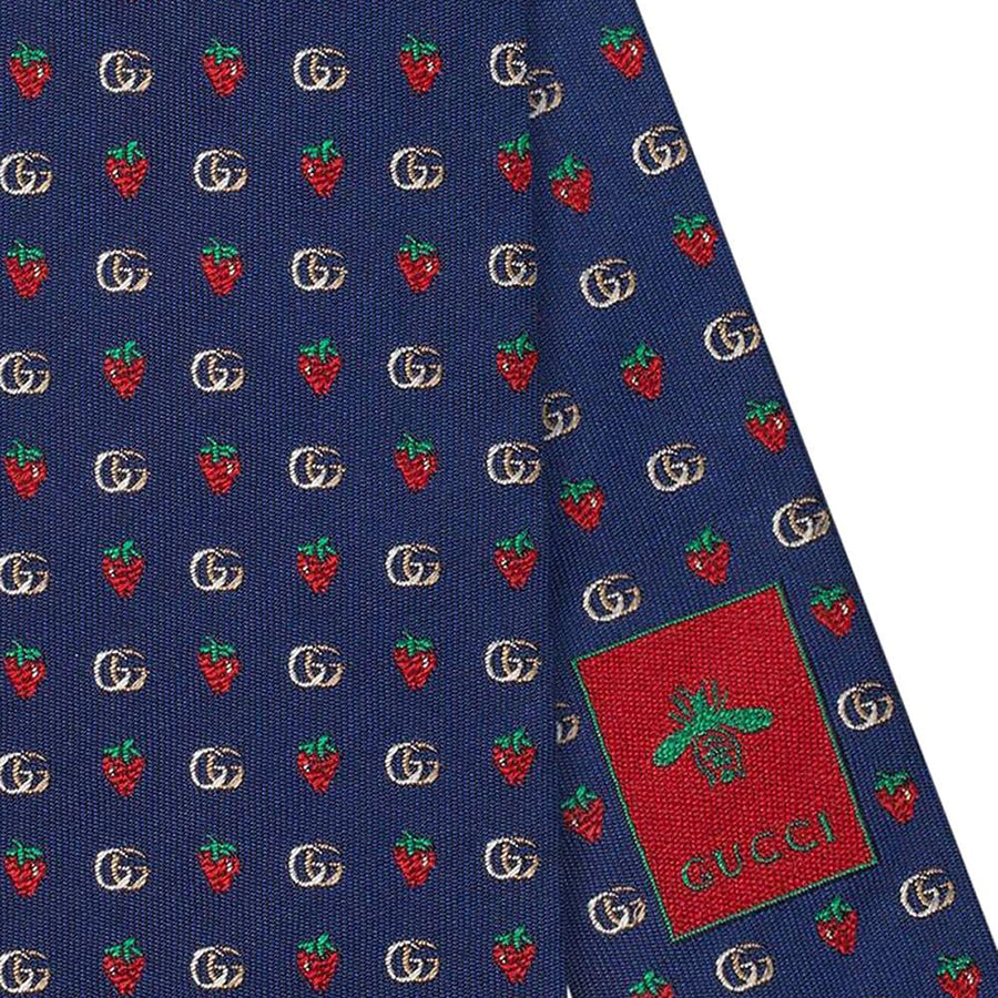 Blue GG and Strawberry Silk Men's Tie