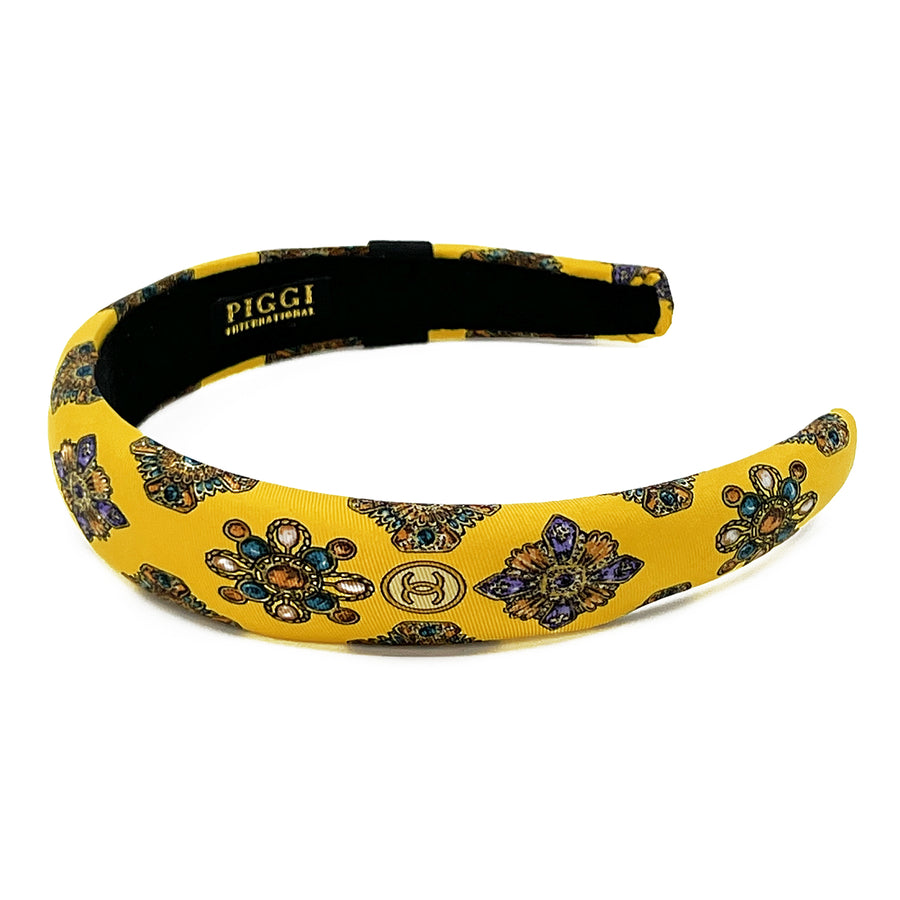 Alice Headband made from Yellow Jewel Pattern Men's Silk Tie