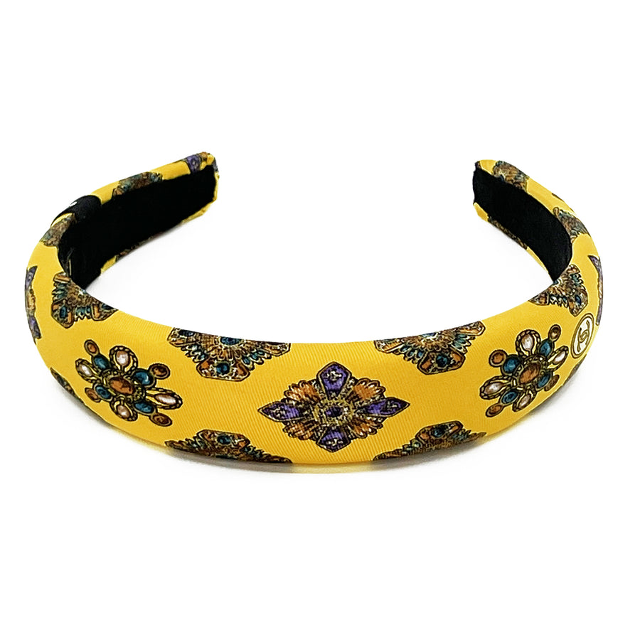 Alice Headband made from Yellow Jewel Pattern Men's Silk Tie